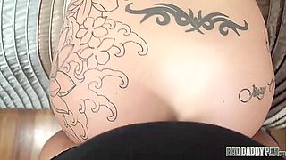 Gets Her Pierced Cunt Drilled After Sucking Stepdaddys Cock