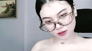Woman with wet breasts glasses