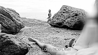 Brunette whores hunt cock while nude photoshoot on the beach