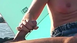 Flashing My Cock in Front of Everyone in Public Beach and My Stepdaughter Helps Me Cumshot - Real Sex Risky