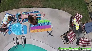 Chicks gets filmed by a drone guy