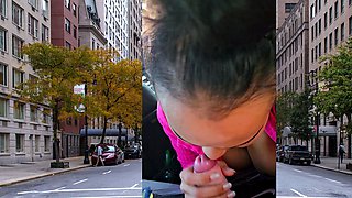 Thai MILF big cock car blowjob in public