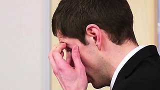 Sexy CFNM babes jerking off colleague