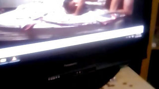 Fucking my fat filthy wife while watching video of me fucking tight petite teen step daughter & cum in her fat pussy free video
