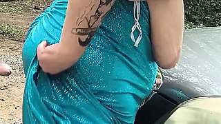 Helping Her with Her Tire Set Her Wet Pussy on Fire
