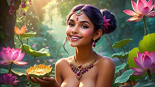 Beautiful Big Breasted Nude Indian Elf Girl with Lotus Root