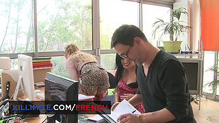 Anal threesome with two busty secretaries