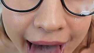Teacher Streams While Teaching Her Student How to Fuck! Cum on Her Glasses