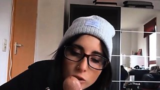 Smoking during a blowjob with a German emo teen