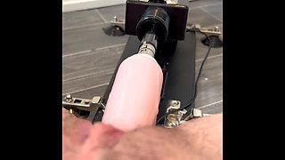MILF gets fucked by machine and makes herself squirt