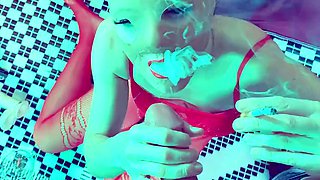 DEEPTHROAT SMOKING lesson for SISSY latex slave