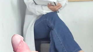Risky Handjob at the Nurse's Reception!