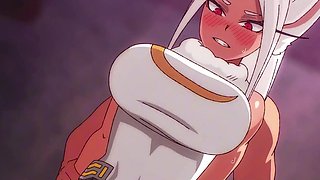 Curvy booty Mirko from My Hero Academia got deep doggy creampie fuck