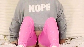 Cindy Cincinnati - Smart Mouthed MILF in Pink Latex Tights Dildos and Fucks