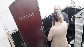 A lesbian agreed to suck and fuck in the coffee shop bathroom.