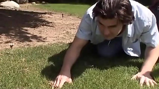 A big hard black dildo for a slut outdoor