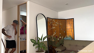 Maid with Huge Ass Cleans Apt Then Jerks Her Boss Part 2