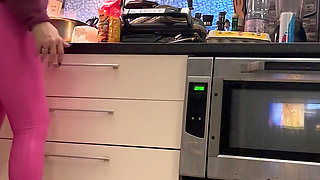 Pink Leather Leggings & Cameltoe Tease in the Kitchen