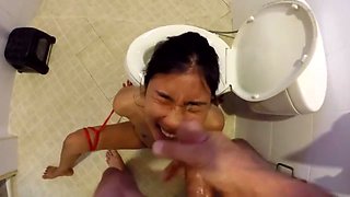 tied to toilet and piss and cum on pretty face