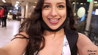 Hot Latina Ruby eats cum-covered ice cream at McDonald's with Lush toy in her pussy - Public sex with Jacob