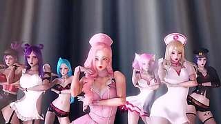 K-Pop Dance Extravaganza: Ahri, Akali, Kai'sa, Lux, Jinx, Caitlyn. 3D