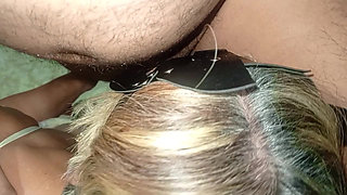 Busty mature woman giving a good cock sucking