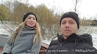 Russian Pickup: Nikolas Fucks Teen Blonde in Hallway with Big Ass & Natural Tits