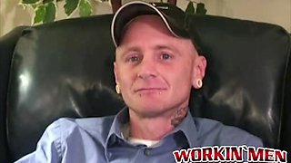 Fellow takes off down and flashes off all his tattoos and piercings