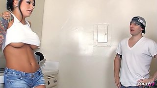 Inked Big Boobs tanned Bombshell Mason Moore seduce her Big Dick Co-Worker to Fuck at Break in kitchen