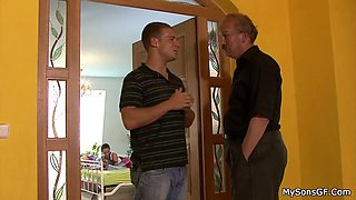 Dude catches teen GF doggystyled by his old dad