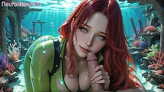Big-Tits Redhead Flaunts Massive Boobs in Animated Ocean Depths Encounter: Deep Throat Blow