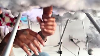 Pierced and tattooed boy sucking black cock from glory hole