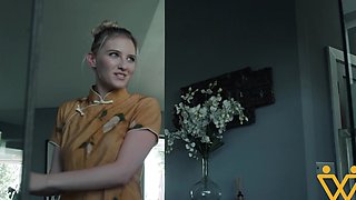 Melody Marks in Chinese Dress fucked hard by big asian cock