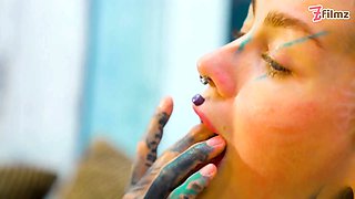 Tattooed assfucking goddess in white lingerie thumbs herself senseless