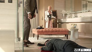 Sexy Slim Buxom Blonde MILF Casca Akashova Gets Hold Of the Detective's Young Dick