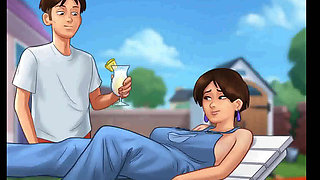 Summertime saga: cougar mature MILF seduces Younger man in her backyard ep 108