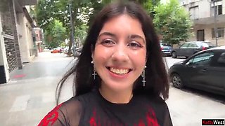 Katty West Brunette Skinny Amateur Public Cumwalk - Huge Facial Cumshot on Street
