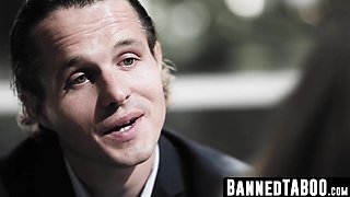 Ella Reese's hard-core spitroast concludes in facial cumshot sensation