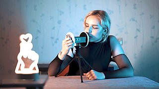 ASMR session with Elsasmr as she sensually licks the microphone with her raw tongue