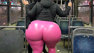 Big Ass Girl in Black Pants Gets Pressed in the Bus and Ends in Black Thong