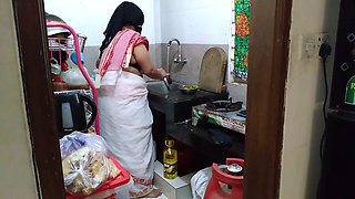 Indian Maid Fucked by the Owner While Cooking in Kitchen