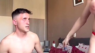 Two sexy brunettes (one pregnant) with natural big tits sucked off a guy’s dick on webcam, fucked in the doggy style position