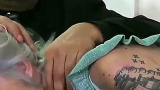 Silver-haired Inked Babe Deepthroats and Gets Pounded Hard