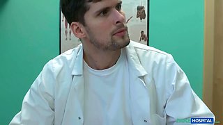She trips, falls and grounds on my shaft - fake medical center