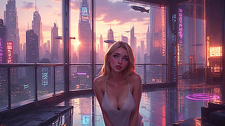 2099 Olivia in the Future Suggestive Teasing showing her Ample Cleavage Part 1