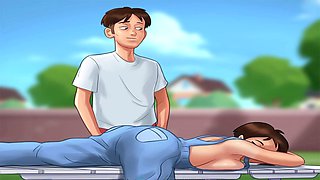 Summertime saga handjob, visual hentai, masturbation