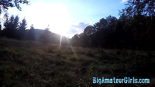 Blowjob as the sun rises in the morning in the mountains.