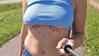 Flashing of Tits While Walking