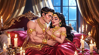 Erotic Cartoon Couple - Passionate Kissing & Romantic Foreplay in Candlelight