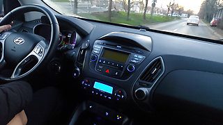 Hot MILF in Stockings Seduces a Taxi Driver in the Car in Public